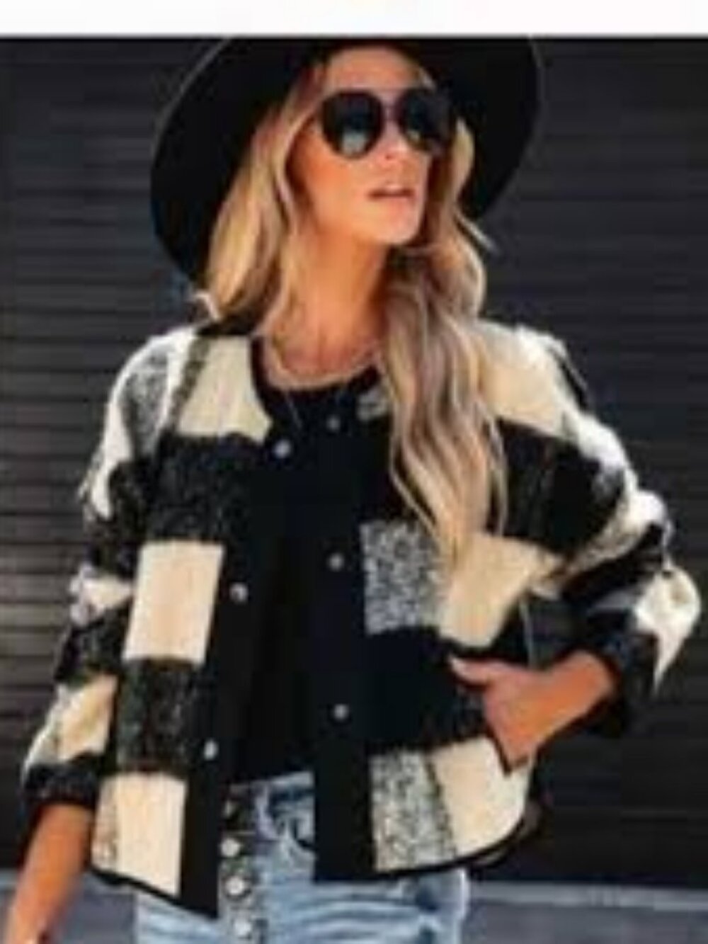 Vici Cream & Black Textured Plaid Shacket ** Size XS